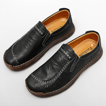 Классическая Новая Мужская обувь из натуральной кожи В стиле Ретро, Мужская Повседневная обувь, Офисная Деловая обувь, Обувь для вождения на мягкой подошве, Большой размер: 38-47