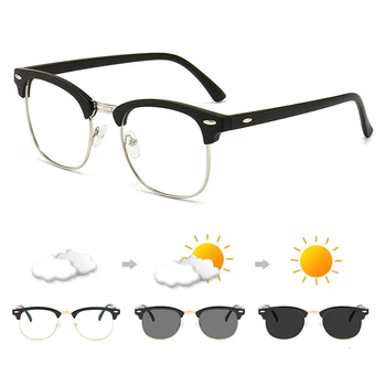 Классические Фотохромные Солнцезащитные очки в Полурамке Для мужчин и женщин в стиле Ретро С заклепками-Хамелеонами, Солнцезащитные Очки, Мужская мода, Меняющая цвет, Оттенки для вождения
