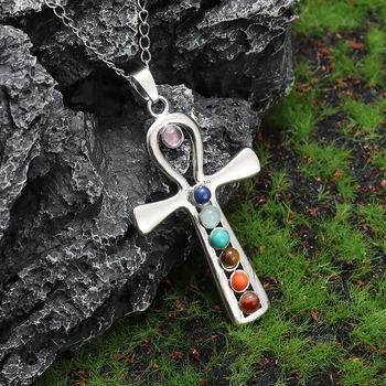 Классический Крест, Семицветный Кулон с энергетическим камнем, Ожерелье для мужчин и Женщин, Повседневные Аксессуары-Амулеты, Подарок