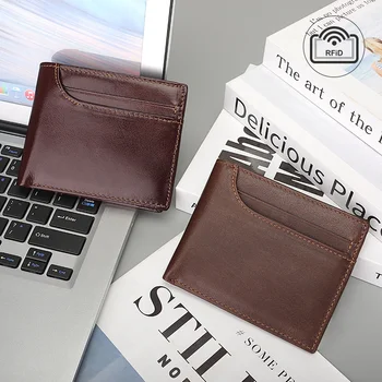 кожаный бумажник, устойчивый к RFID-сканированию, кожаный чехол для первого слоя с несколькими картами для мелочи USD clip