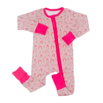 Комбинезон из бамбукового волокна с радужным рисунком для девочек, Двойная молния, Осенняя одежда для сна младенцев