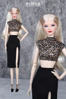 Комплект одежды для куклы / леопардовый топ + черная юбка/кукольная одежда ручной работы, модный сексуальный наряд Для 1/6 Xinyi FR ST Куклы Барби