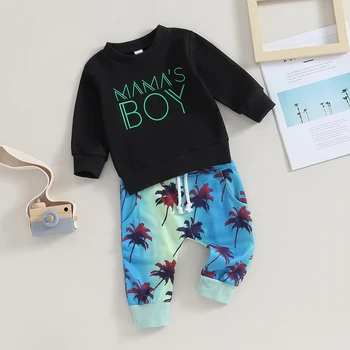 Комплект осенних брюк для мальчика для малышей, 2 шт., толстовка для мальчика Mamas, пуловер с длинным рукавом, спортивные штаны с завязками на талии