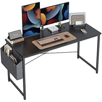 Компьютерный стол 55-дюймовый письменный стол для домашнего офиса, современный простой стол для ноутбука с сумкой для хранения, черный