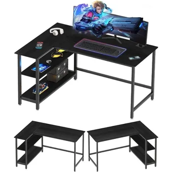 Компьютерный стол WOODYNLUX L-образной формы - стол для домашнего офиса с полкой, игровой стол, угловой стол для работы, письма и учебы, экономящий пространство