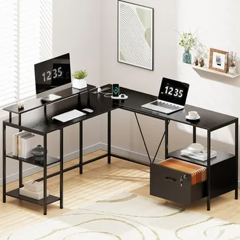 Компьютерный стол Бесплатная доставка, двусторонний компьютерный стол с картотекой и полками для хранения, геймерский стол для ПК, игровой офис