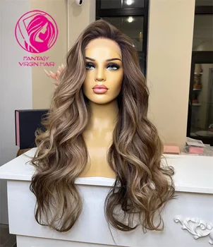 Коричневый кружевной парик из человеческих волос, волнистые Бразильские волосы Remy, 30 дюймов, HD, кружевные парики для женщин, человеческие волосы # 30