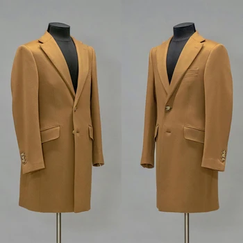 Коричневый мужской костюм, цельное однобортное длинное пальто с остроконечным лацканом, деловое шерстяное пальто, сшитый на заказ костюм жениха Homme