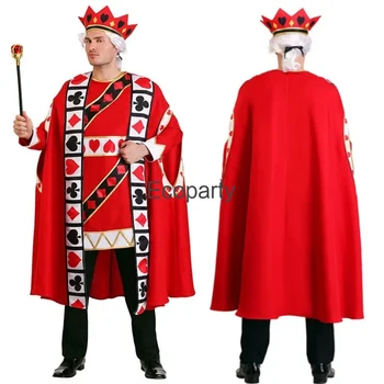 Костюм Красного Короля Сердец на Хэллоуин для взрослых и детей, Алиса, Король покера, Косплей, халат, Корона, костюм, Мужской наряд для вечеринки в Пурим, Карнавал