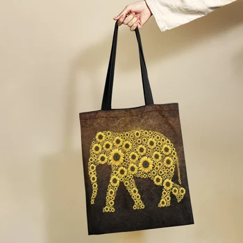 Креативная женская сумочка Yikeluo с принтом подсолнуха и слона, большая вместительная экологичная сумка-тоут, племенной мешок со слоном через плечо.