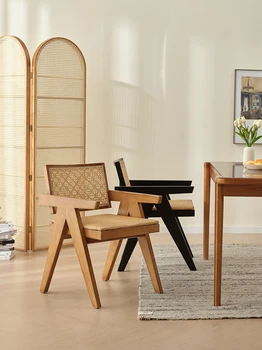Кресло из ротанга в скандинавском стиле в стиле ретро, кресло для домашнего отдыха со спинкой, креативный дизайнер, стул из массива дерева