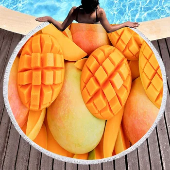 Круглое пляжное полотенце Mango для взрослых, фруктовые пляжные полотенца из микрофибры, быстросохнущие суперабсорбирующие полотенца для бассейна, пляжное одеяло без песка