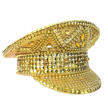 Крутая шляпа с блестящими хрустальными заклепками Шляпа Капитана для Карнавалов Музыкальный фестиваль