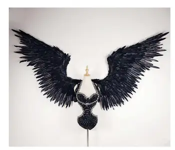 Крыло из чистого черного ангельского пера для взрослых моделей, показ нижнего белья на подиуме, фестиваль, вечеринка, крылья, Рождество, свадьба