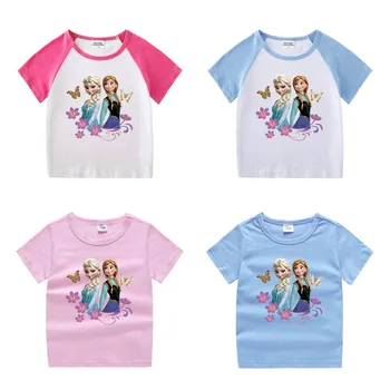 Летние футболки Disney Frozen Elsa для девочек с короткими рукавами, хлопковые повседневные футболки с мультяшным принтом для девочек, одежда 2-10 лет