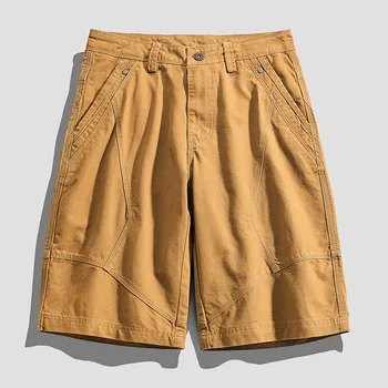 Летняя мужская Повседневная Короткая рабочая спецодежда Хлопчатобумажные пляжные шорты на молнии, свободные джоггеры в стиле милитари, брюки до колен