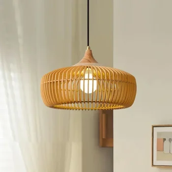 Люстра в ресторане в китайском стиле, бревенчатая люстра в стиле чайной комнаты, креативная лампа в виде деревянной птичьей клетки, лампа на веранде для проживания в семье