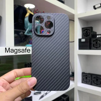 Магнитный Чехол для телефона из Углеродного волокна для iPhone 14 Pro Max Case Ультратонкий Чехол из Арамидного Волокна Magsafe для зарядки iPhone 14 Plus