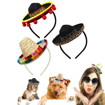 Мексиканская мини-шляпка, обручи для волос, мини-сомбреро, повязки на голову, Фестивальный головной убор, реквизит для выступлений, Карнавал, сувениры для вечеринок на Хэллоуин.