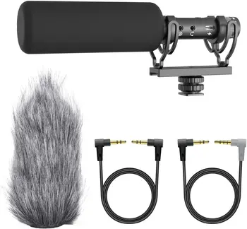 Микрофон-дробовик G-20, Микрофон для камеры, Видеомикрофон со Встроенным Фиксатором и суперкардиоидным Направлением ветрового стекла для камеры