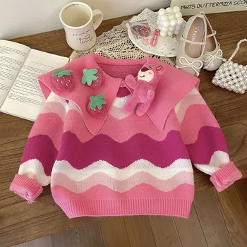 Милые свитера для девочек, осенне-зимние детские вязаные пальто, верхняя одежда для малышей, Шерстяная милая одежда, детский пуловер, свитер 6 7 лет