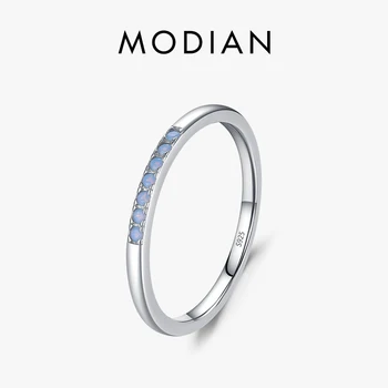 Модианское Стерлинговое серебро 925 пробы, простое кольцо с голубым опалом, оправленное на палец, Изысканные Наращиваемые свадебные украшения для женщин, подарок для девочек