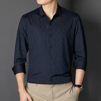 Модная мужская тонкая рубашка на весну и осень, новая деловая повседневная рубашка в клетку с принтом и длинным рукавом, мужская рубашка