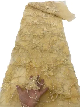 Модная ткань с объемной вышивкой в виде сетки-бабочки, вечернее платье с вышивкой из высококачественных бусин-тюбиков