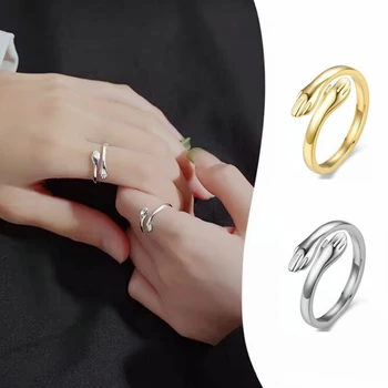 Модное двуручное кольцо для объятий, простое геометрическое металлическое кольцо для женщин, девочек, мужчин, Свадебные украшения, подарки на День Святого Валентина