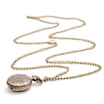 Модные Старинные Ретро Бронзовые кварцевые часы карманная Цепочка кулон ожерелье (lotus)