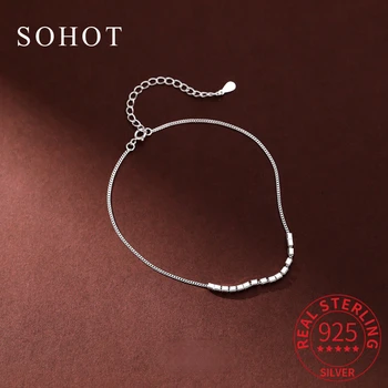 Модный браслет-талисман из настоящего стерлингового серебра 925 пробы с маленьким подвижным кубиком для женщин, минималистичная Классическая летняя бижутерия