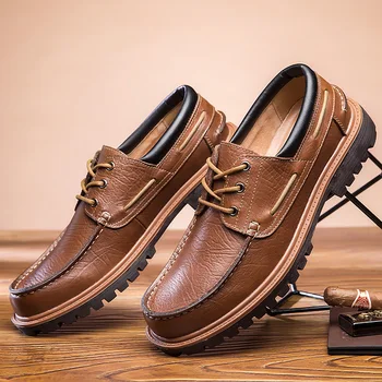 Мужская деловая повседневная кожаная обувь большого размера на шнуровке, удобные модельные туфли, дышащая и универсальная рабочая одежда, обувь