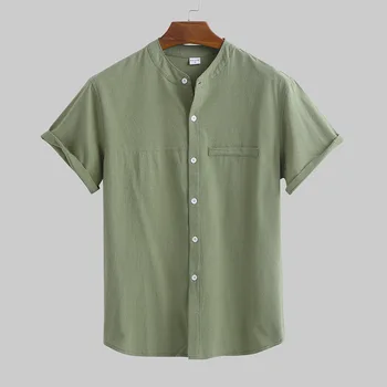 Мужская рубашка URSPORTTECH, Свободная повседневная блузка, мужская летняя рубашка, Мужская рубашка с рукавом из хлопка и льна, Тонкие топы, рубашка большого размера, мужская рубашка
