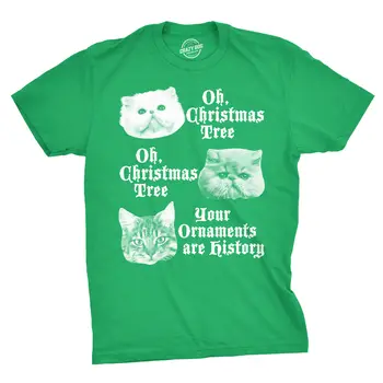 Мужская футболка Oh Christmas Tree Your Ornaments Are History, праздничная футболка с забавным котом