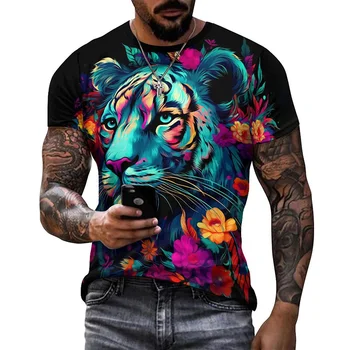 Мужская футболка Винтажная футболка с 3D животными, футболка с рисунком свирепого тигра, летняя футболка со Львом, леопардовым котом, Свободная одежда, пуловеры, топы