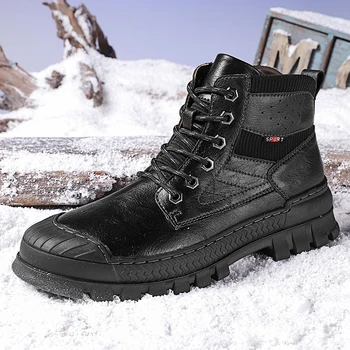 Мужские высококачественные брендовые кожаные ботинки в стиле милитари, армейские мужские ботинки, зимние ботинки, плюшевые теплые Зимние ботинки, Новинка 2023 года