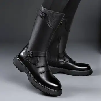 мужские роскошные модные высокие рыцарские сапоги, оригинальная кожаная осенне-зимняя обувь, брендовые дизайнерские ботинки на платформе, длинные мотоциклетные ботинки man
