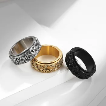 Мужское кольцо с резными глазами из нержавеющей стали, винтажные украшения для пальцев в стиле панк, кольцо в стиле рок-культуры, унисекс, аксессуары для вечеринок для мужчин и женщин