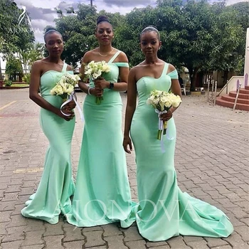 Мятно-зеленые атласные платья подружек невесты для женщин 2024, платья для свадебной вечеринки в стиле Русалки для женщин, элегантное платье для свадебной церемонии