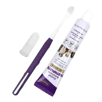 Набор для контроля зубной пасты для собак | Тартар со вкусом говядины для собак | Чистки зубов для собак Содержит зубную пасту, зубную щетку и щетку для пальцев красного цвета