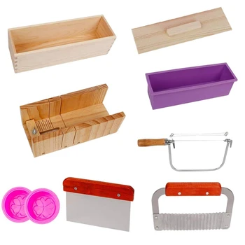 Набор силиконовых форм для мыла 9ШТ, прямоугольный деревянный силиконовый резак для мыла, слайсер для мыла ручной работы 