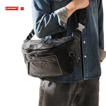 Нагрудная сумка из натуральной кожи, мужская вместительная простая сумка-мессенджер в японском стиле, модный бренд, спортивный молодежный Большой рюкзак