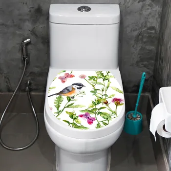 Наклейка на туалет с цветочной птицей, наклейка на крышку унитаза, наклейки на стены, туалет для украшения дома, наклейка на туалет, наклейка на ванную
