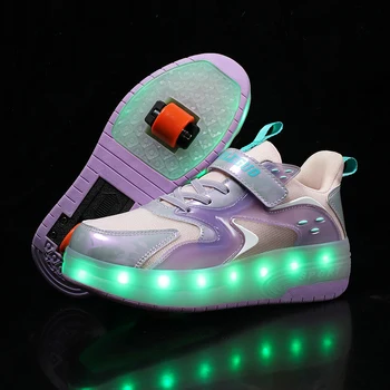 Новая детская обувь для роликовых коньков, USB-зарядка, светодиодная подсветка, кроссовки для мальчиков и девочек, колеса, спортивная обувь, Подарки на Рождество, День рождения, детское шоу
