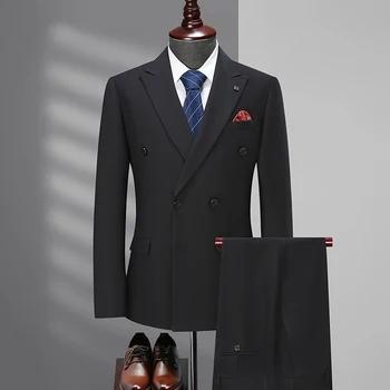 Новинка (блейзер + брюки), мужской модный деловой костюм для джентльмена в итальянском стиле, однотонный профессиональный свадебный костюм для шафера, размер 70-140 кг