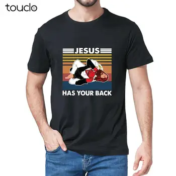 Новое джиу-джитсу Иисус прикрывает твою спину Забавный христианский подарок сатане Винтажная мужская футболка Унисекс S-5Xl Xs-5Xl Подарок на заказ