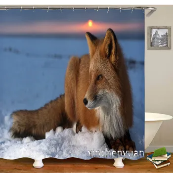 Новое креативное животное Лиса Водонепроницаемая занавеска для ванной комнаты из ткани с 3D-принтом и крючками, декоративная занавеска для душа M40