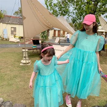 Новое платье для мамы и дочки, Корейское летнее платье для девочек, Легкое платье принцессы, Газовая юбка, Летние платья