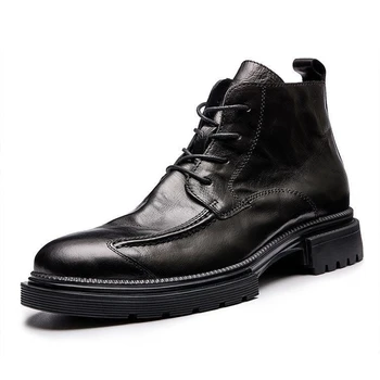 Новые кожаные ботинки Мужские С высоким берцем на молнии и шнуровке В Британском стиле; Мужские Модные Винтажные деловые Модельные ботинки; Мужские ботинки На платформе; Мужская обувь