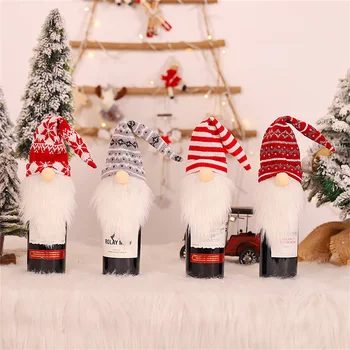Новый 2024 год Рождественские украшения Санта Клаус Пылезащитные чехлы для винных бутылок Пакеты для подарков для шампанского Рождественский домашний ужин Декор стола для вечеринки
